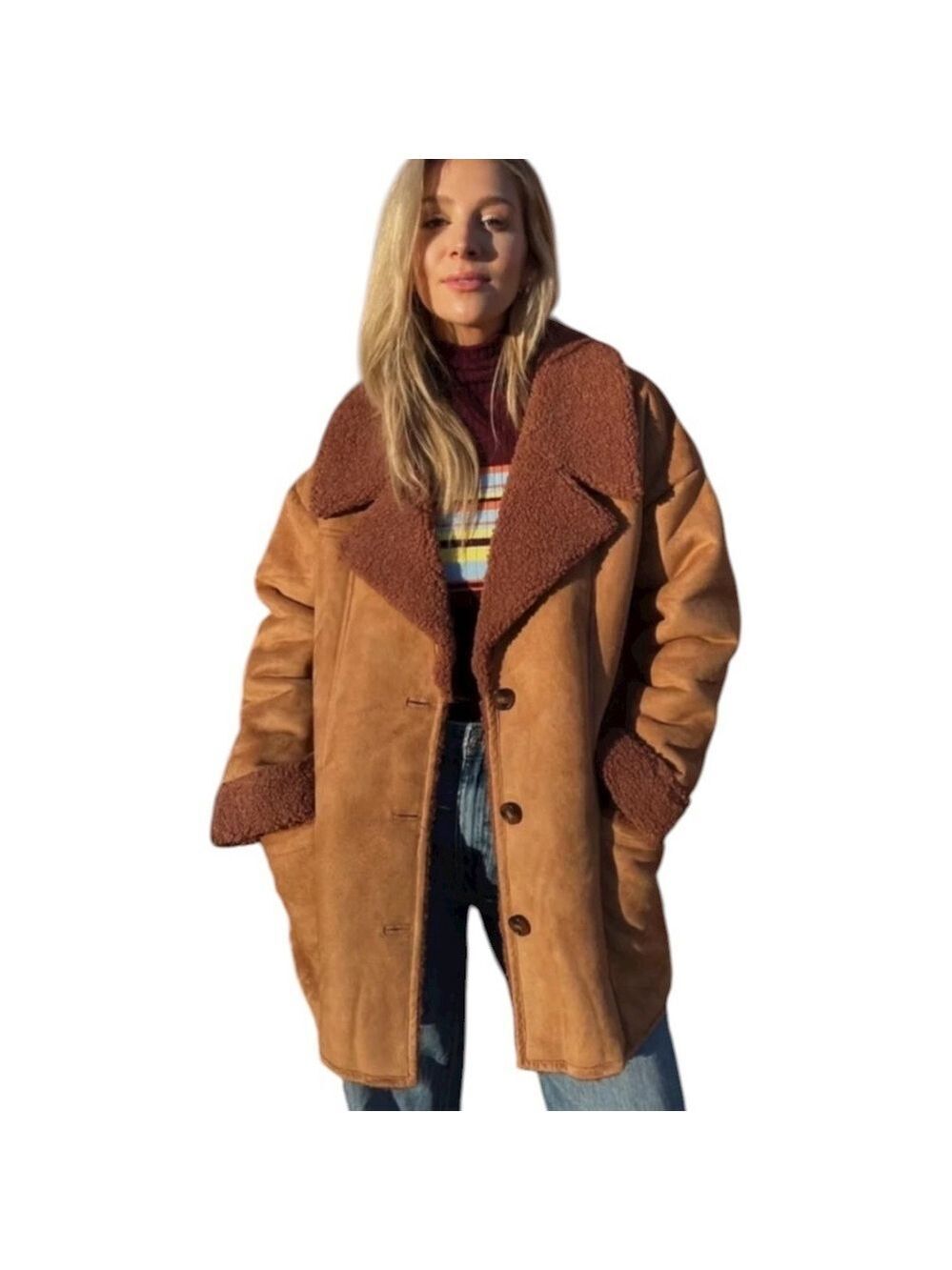 FREE PEOPLE Diogo Faux Fur Sherpa Lined Oversized Coat Size Medium EC